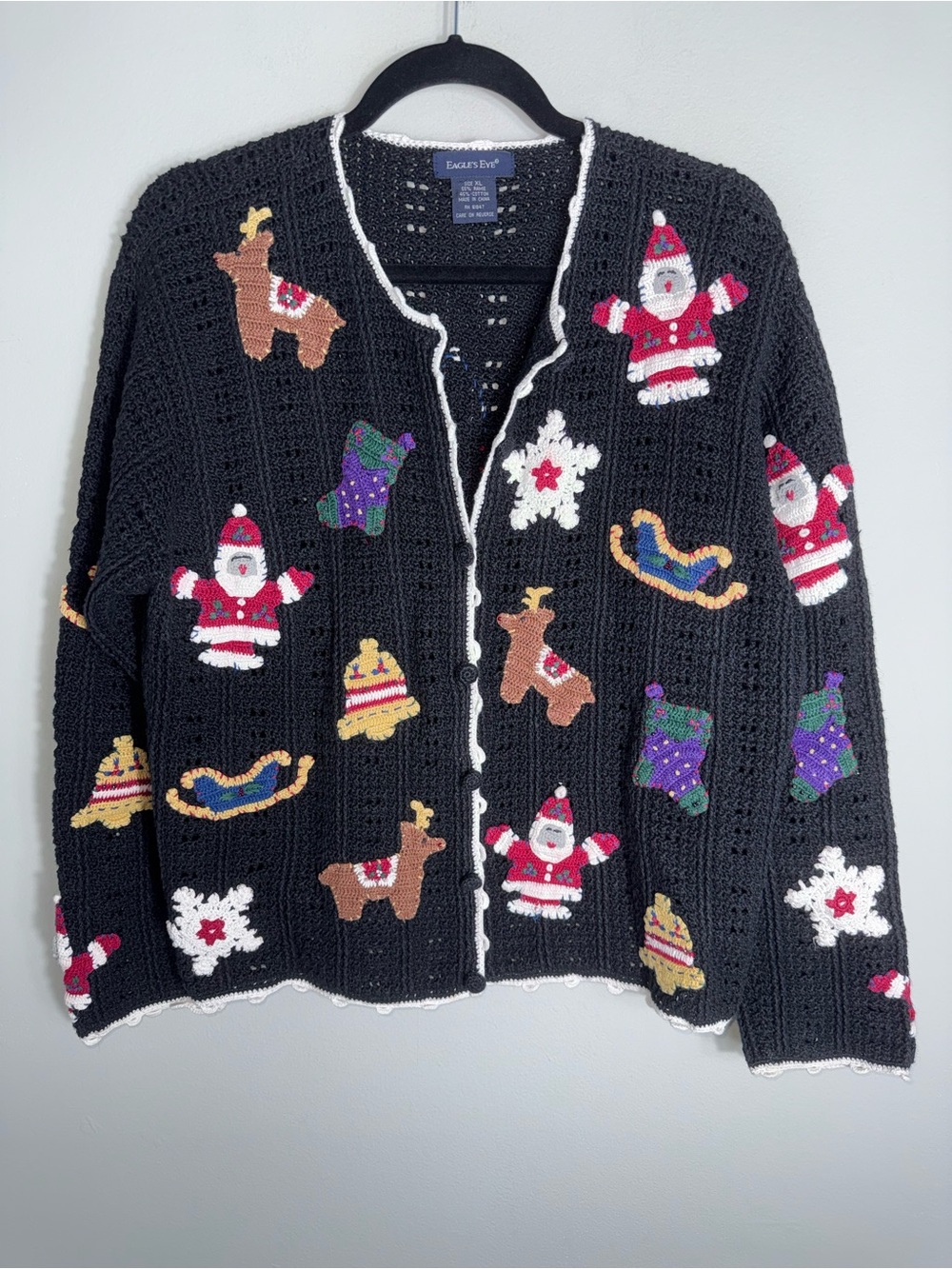 Eagles Eye Vintage Cardigan Sweater-Open Knit-Christmas Holiday Theme-XL